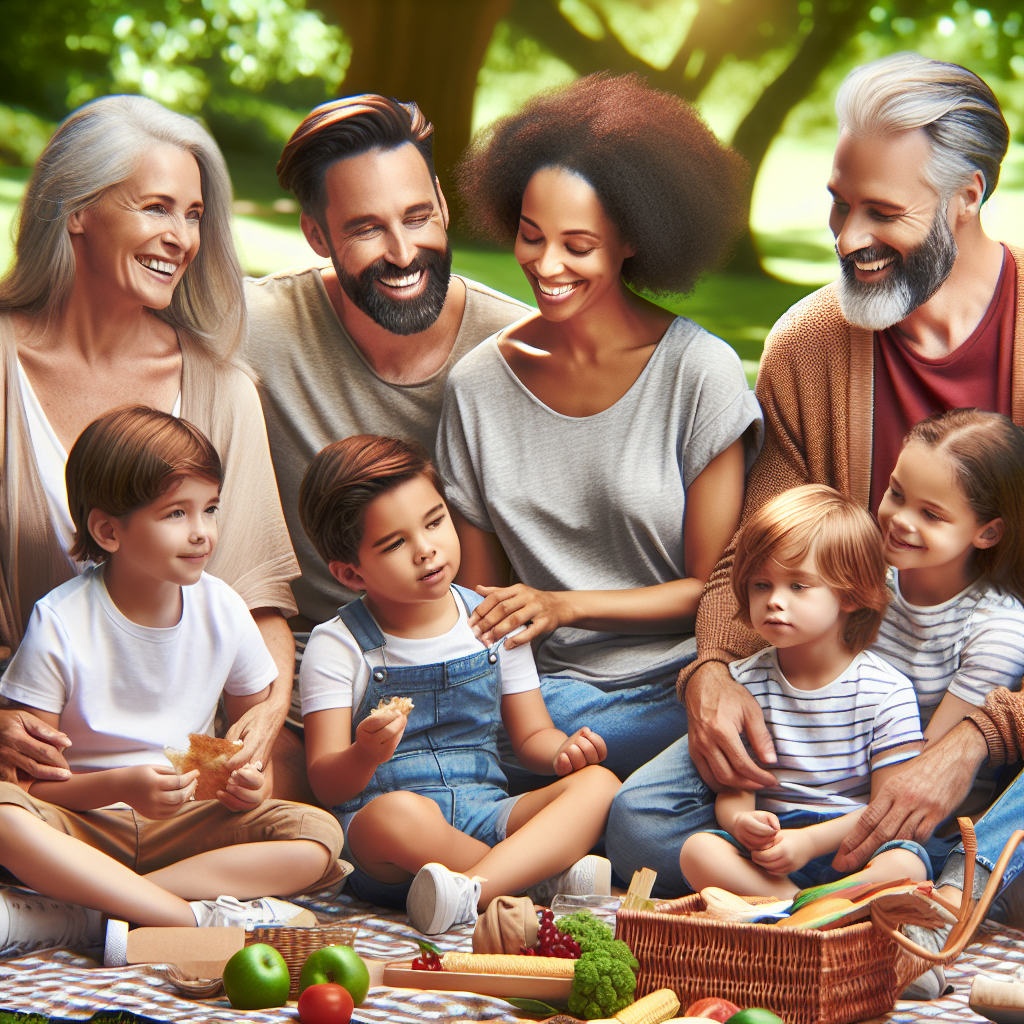 Realistic stock image of a family picnic.