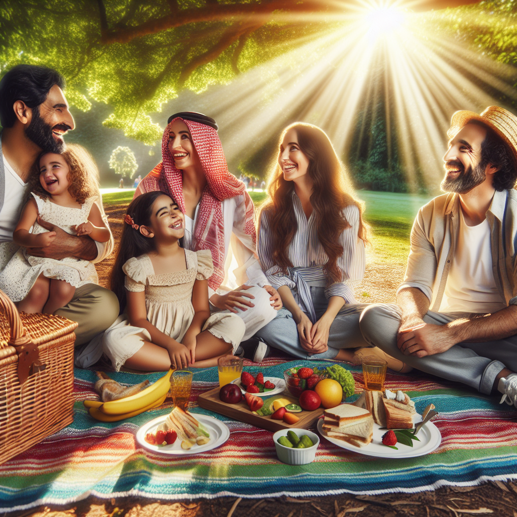 Realistic stock image of a family picnic.